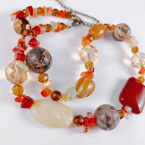 VTG Semi Precious Gemstone Chunky Beaded Fall Autumn Necklace Earth Tone Y2K - Picture 6 of 11